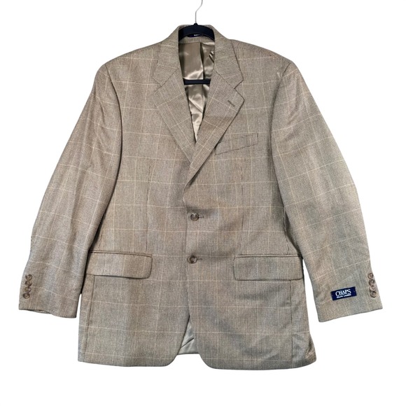 VTG Chaps Ralph Lauren Blazer 40R Tan Plaid Old Money‎ Tradcore Ivy League New